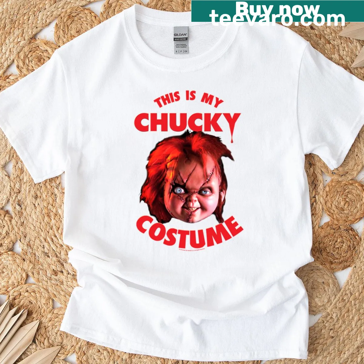This Is My Chucky Costume T-shirt in bold typography — on a men's t-shirt