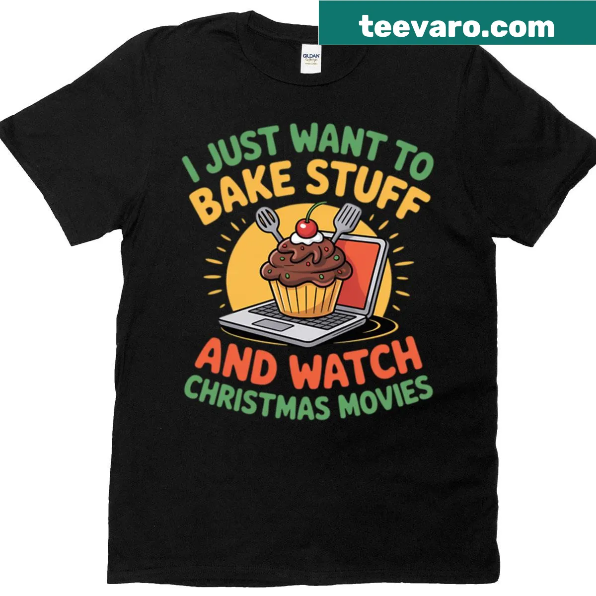 T-shirt celebrating Christmas baking and movie watching — on a men's t-shirt