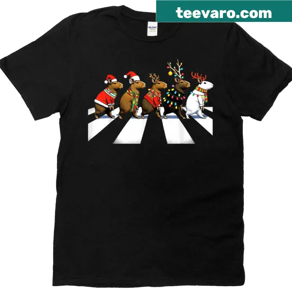 Capybara reindeer Santa graphic on Christmas t-shirt