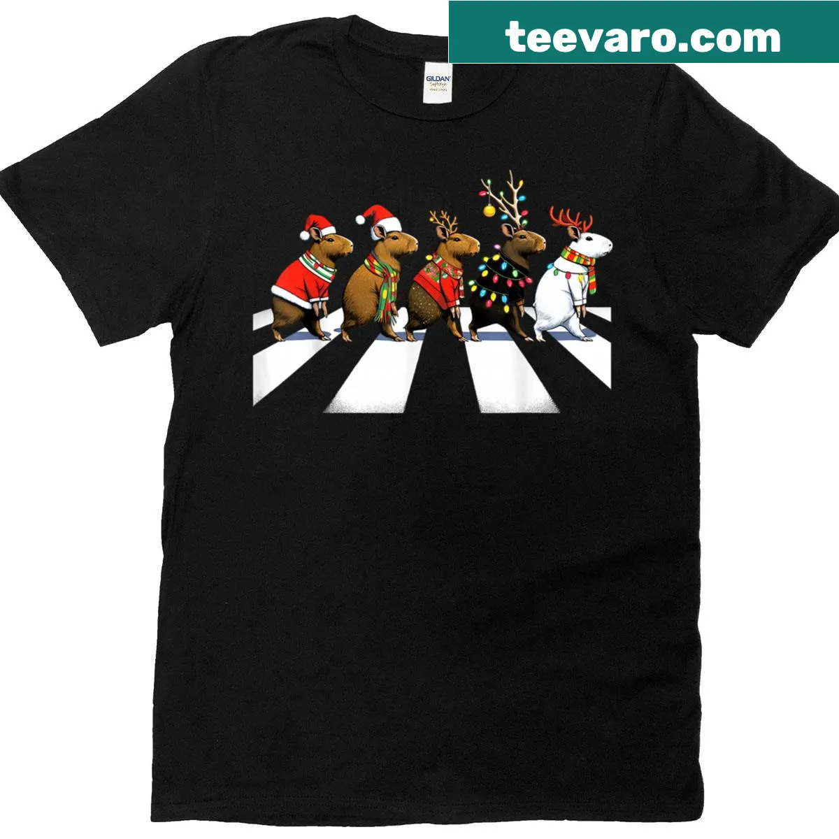 Capybara reindeer Santa graphic on Christmas t-shirt — on a men's t-shirt