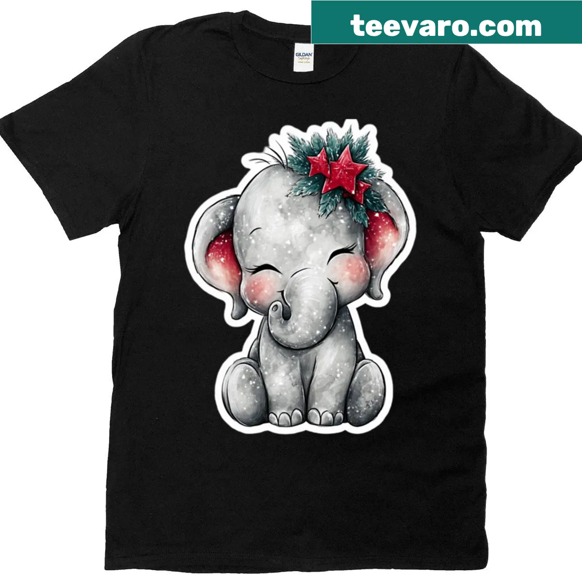 Cute Christmas elephant T-shirt with festive design — on a men's t-shirt