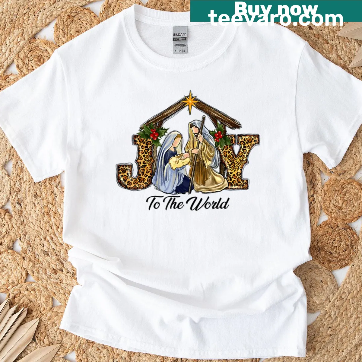 Funny vintage Christmas tee with Nativity-themed graphics — on a men's t-shirt