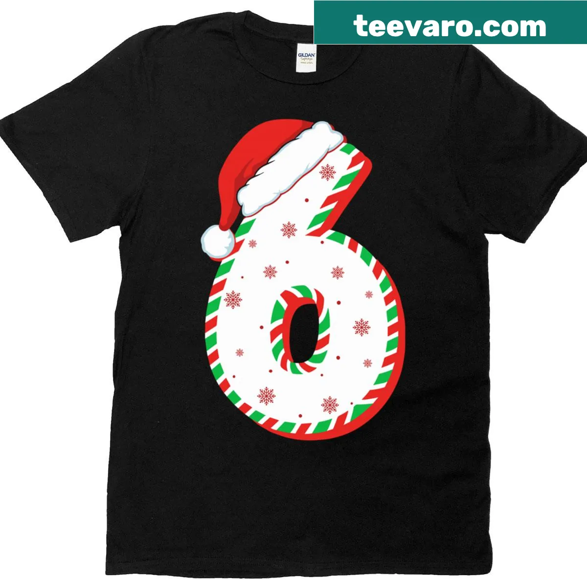 Sporty Christmas themed birthday T-shirt with large number 6 — on a men's t-shirt