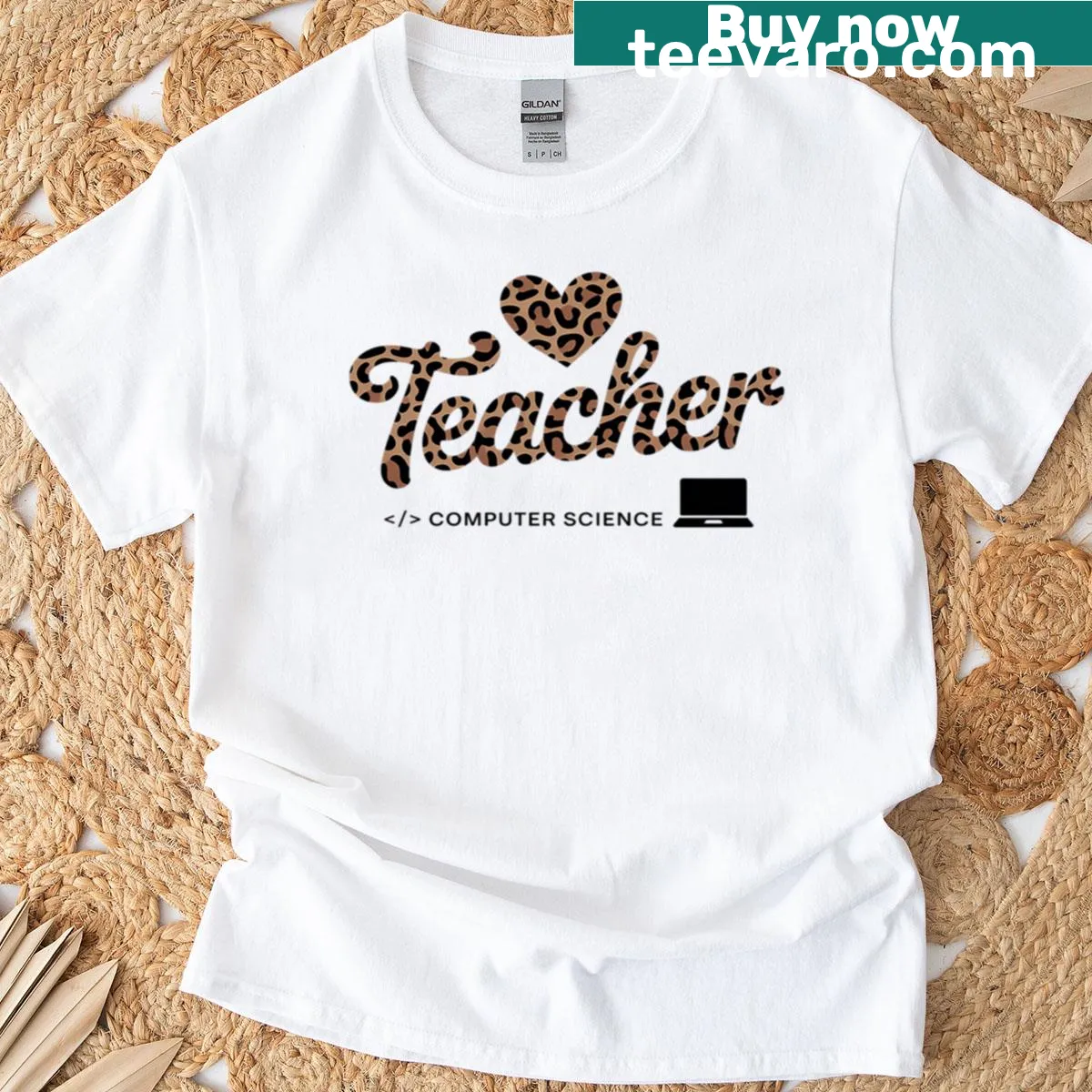 Leopard-themed back-to-school teacher t-shirt — on a men's t-shirt