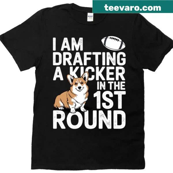 Playful T-shirt featuring a confused corgi and fantasy football kicker design.