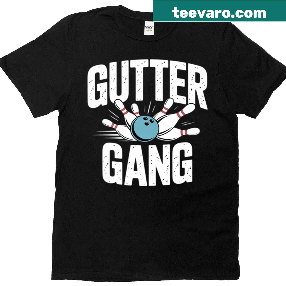 Funny cartoon-style bowling team T-shirt for bowling enthusiasts — on a men's t-shirt