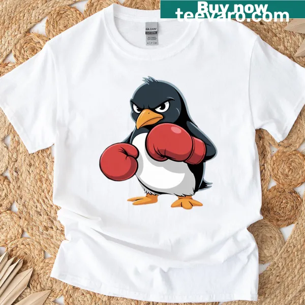 Cartoon penguin boxer illustration on a T-shirt
