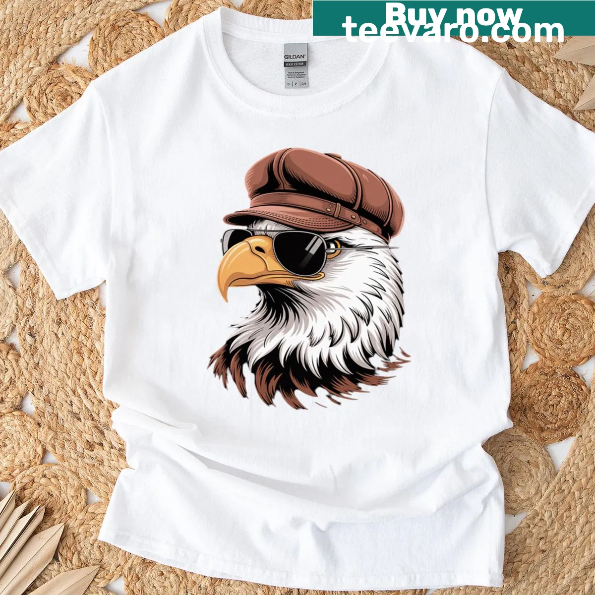 Illustrated eagle in flight on a t-shirt design — on a men's t-shirt