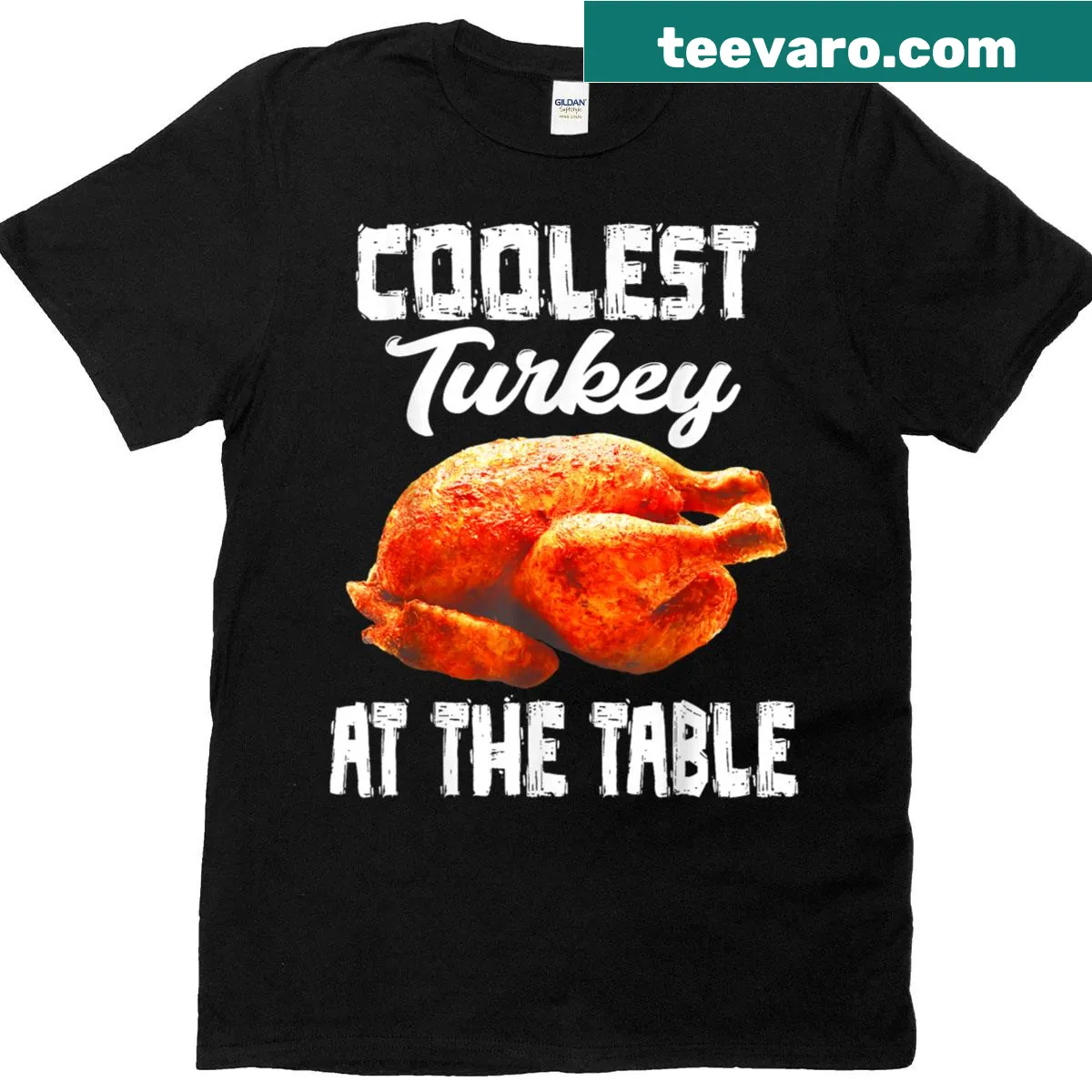 Funny 'Coolest Turkey At The Table' Thanksgiving t-shirt — on a men's t-shirt