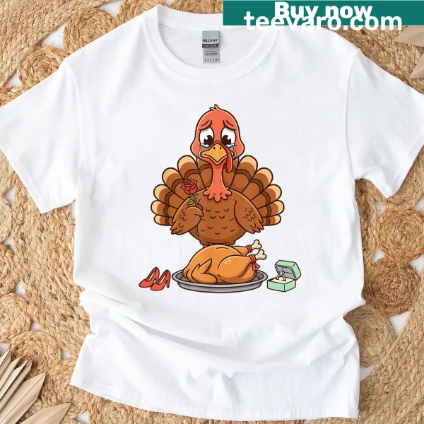 Crying turkey holding a rose graphic t-shirt
