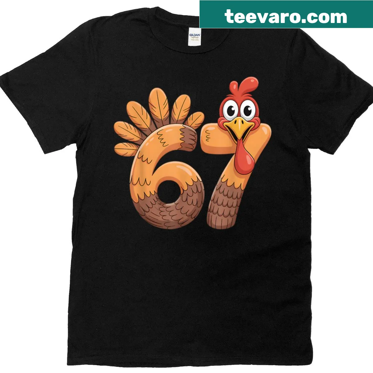 Funny cartoon turkey design for Thanksgiving — on a men's t-shirt