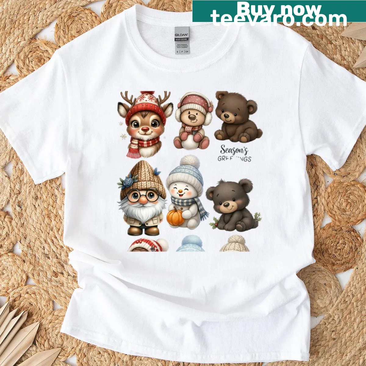 Winter animals and gnome stickers graphic on a t-shirt — on a men's t-shirt