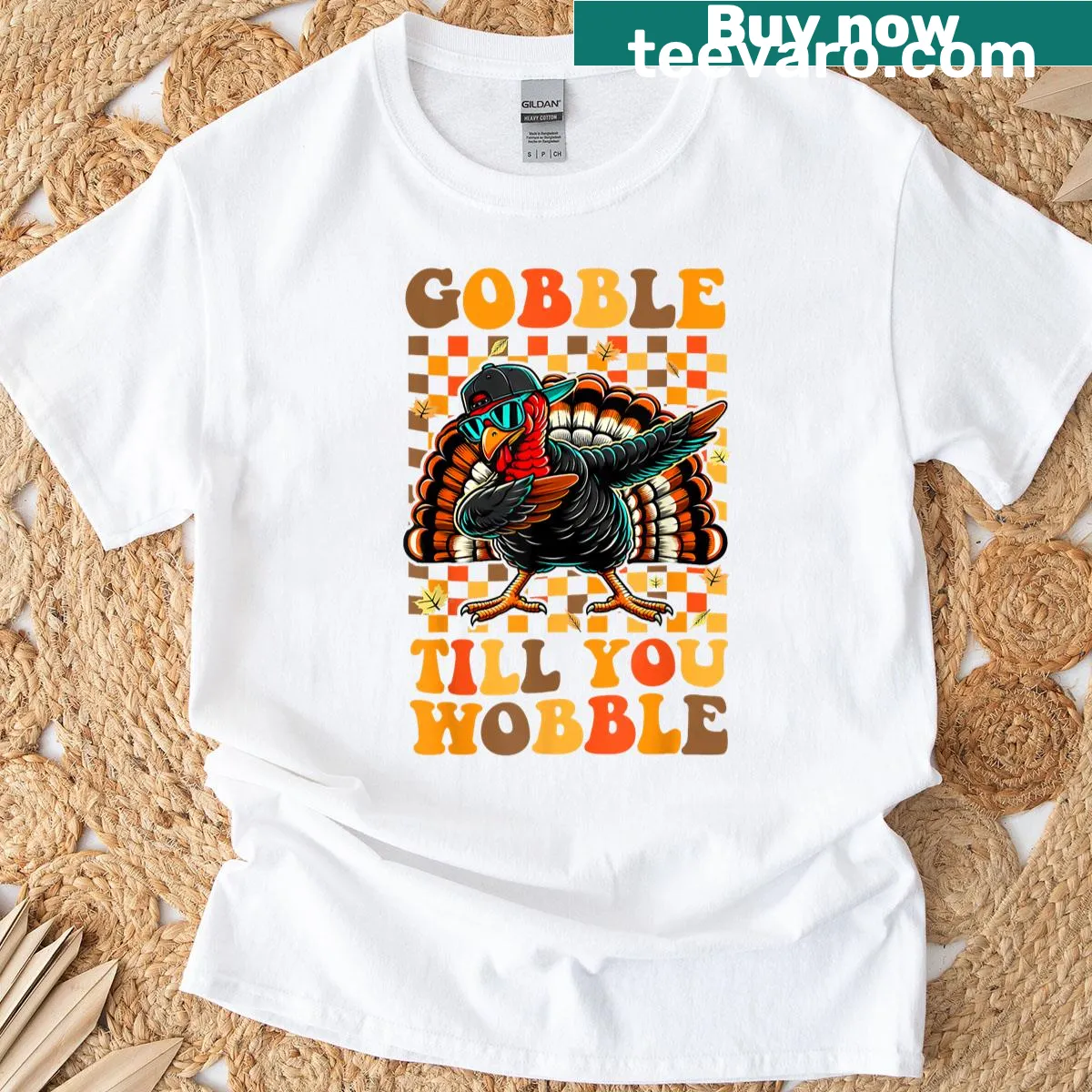Funny Thanksgiving turkey graphic on a t-shirt — on a men's t-shirt