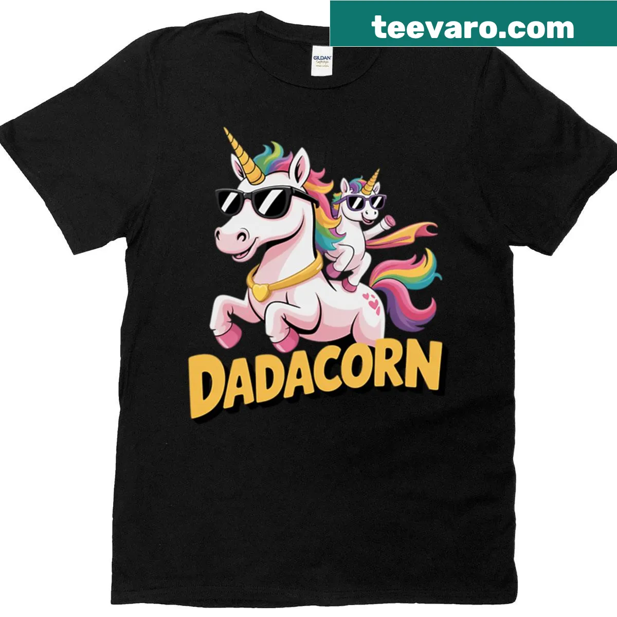 Funny Dadacorn unicorn t-shirt for dads and kids — on a men's t-shirt