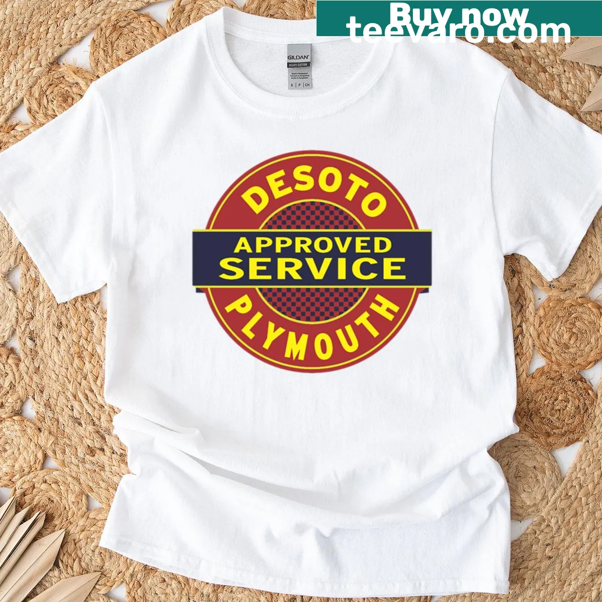Desoto Plymouth approved service t-shirt with bold typography — on a men's t-shirt
