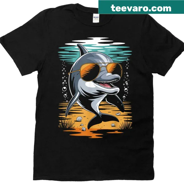 Cool dolphin wearing sunglasses graphic on a t-shirt