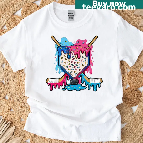 Donut sprinkle and hockey graphic on a t-shirt
