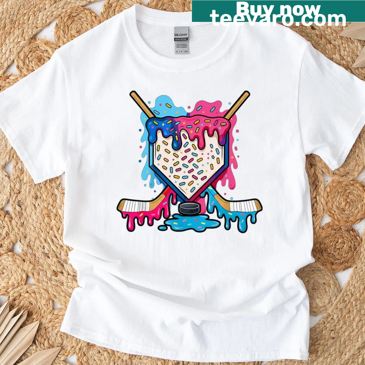Donut sprinkle and hockey graphic on a t-shirt — on a men's t-shirt