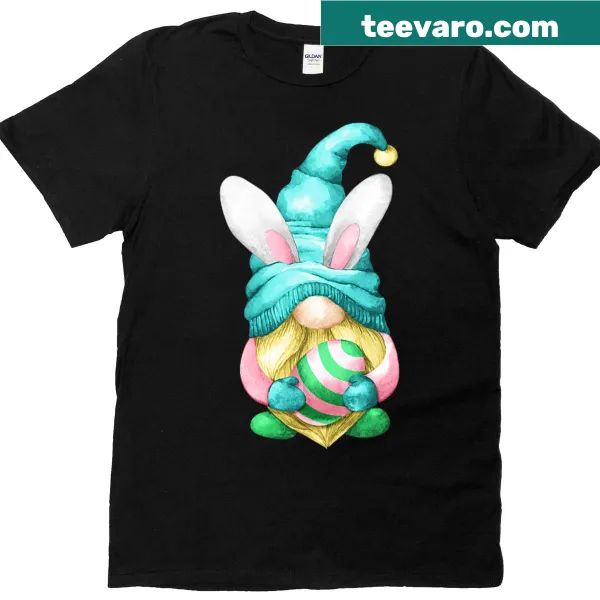 Cute gnome boy with bunny ears for Easter graphic on t-shirt.