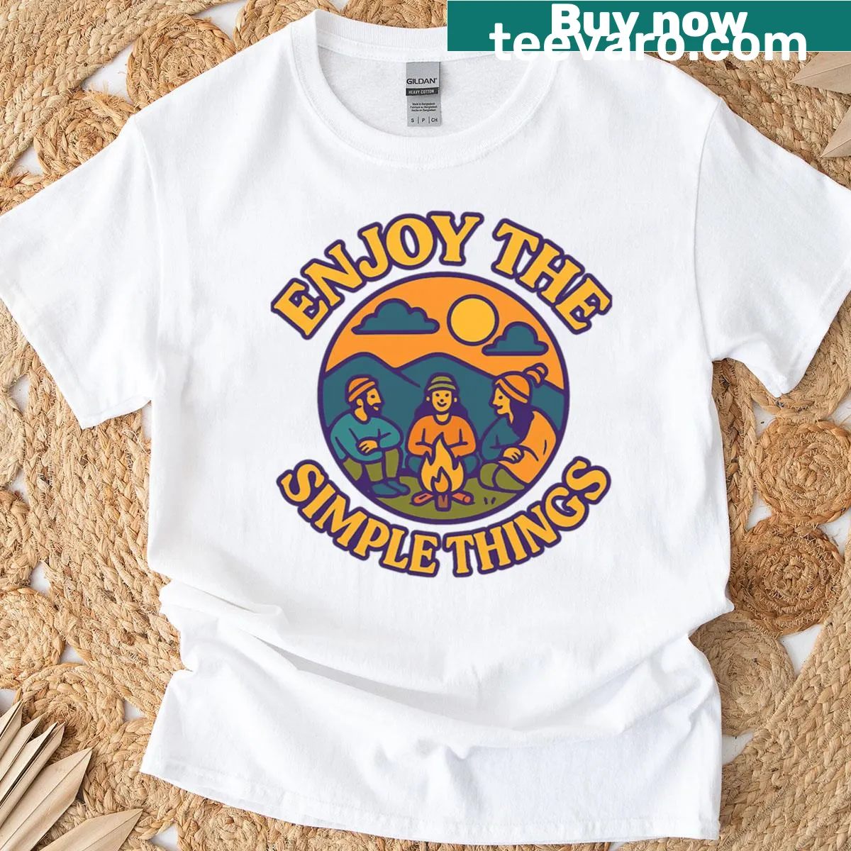 Retro camping quote t-shirt with the phrase Enjoy The Simple Things — on a men's t-shirt