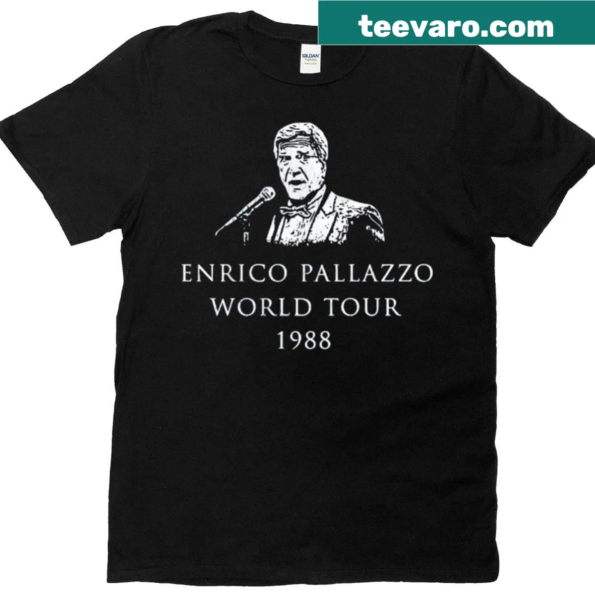 Vintage-style T-shirt featuring Enrico Palazzo World Tour graphic — on a men's t-shirt