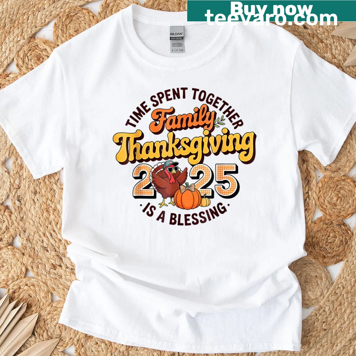 Heartfelt message about family time in Thanksgiving design — on a men's t-shirt