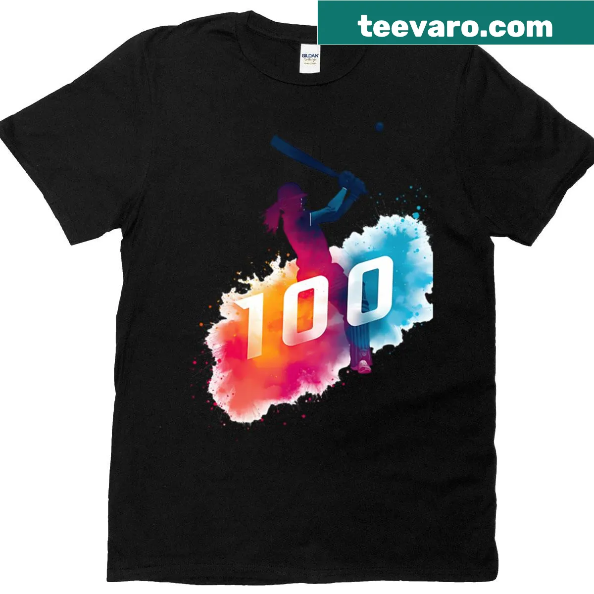 T-shirt with a dynamic female cricket batter icon design. — on a men's t-shirt