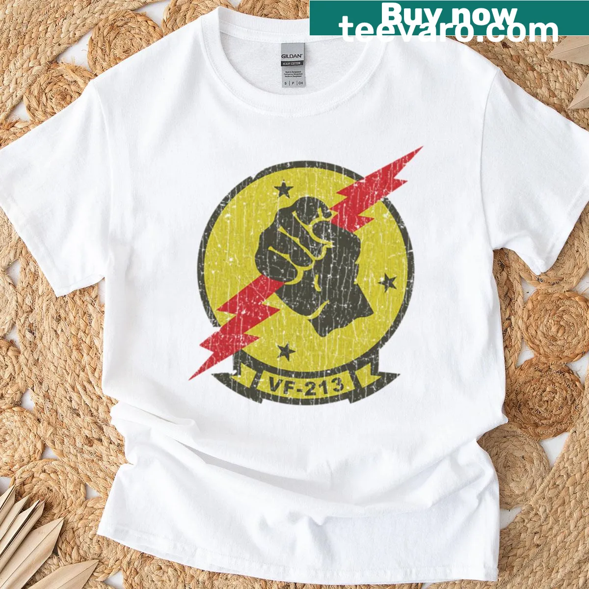 T-shirt featuring Fighter Squadron Vf-213 1986 emblem design — on a men's t-shirt