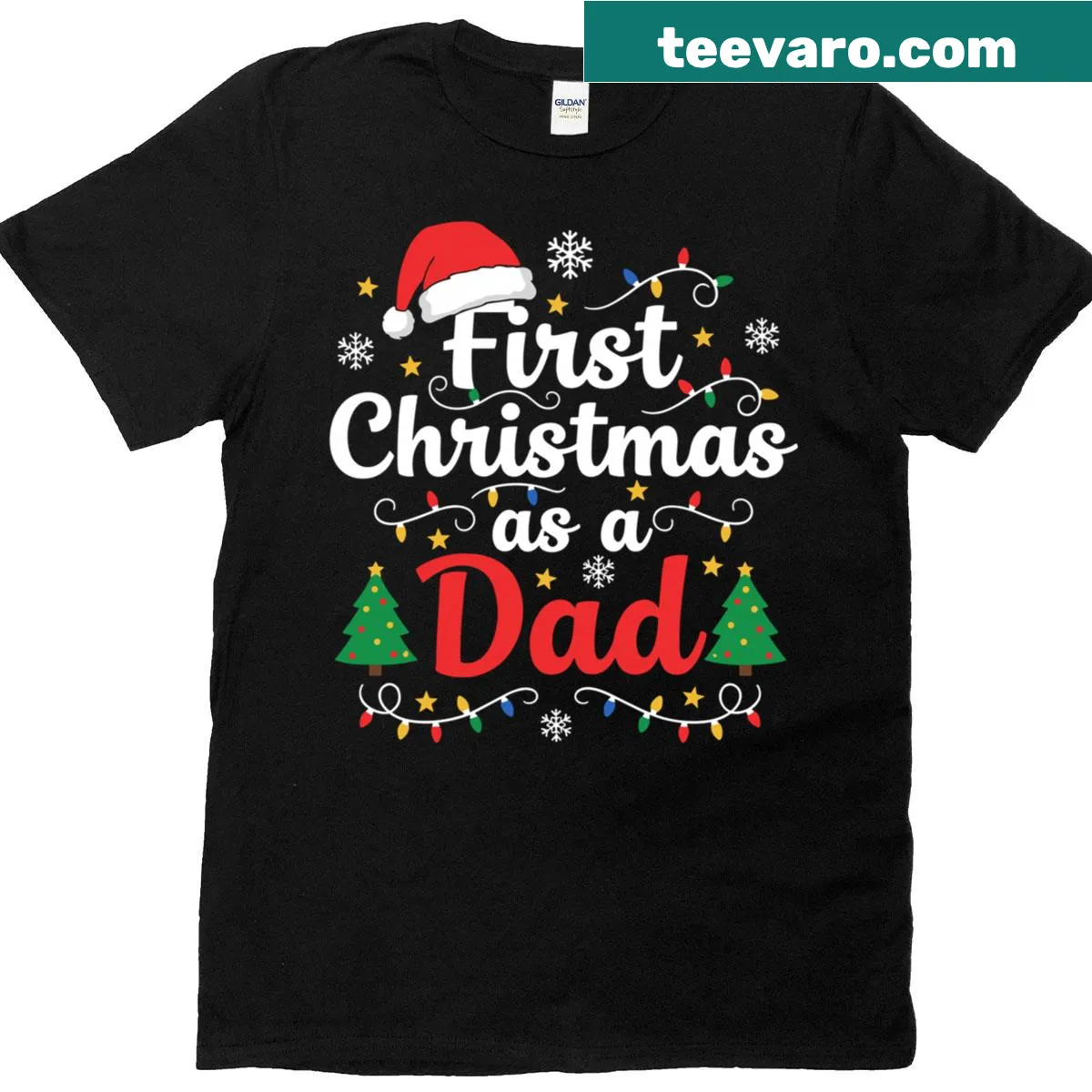 Celebratory T-shirt for new dads featuring a design for first Christmas as a father — on a men's t-shirt