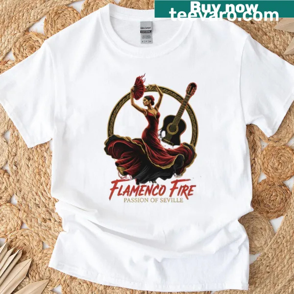 Graphic tee celebrating flamenco with a fiery design inspired by Seville's passion.