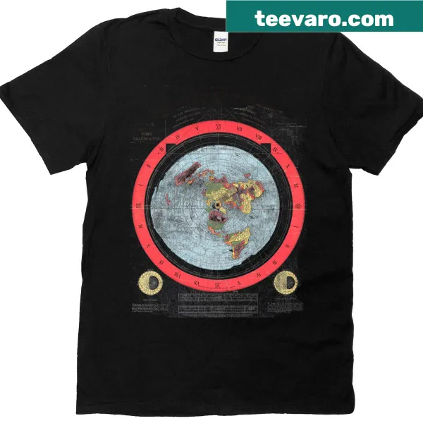 Vintage distressed T-shirt featuring the 1894 Gleason Flat Earth Map