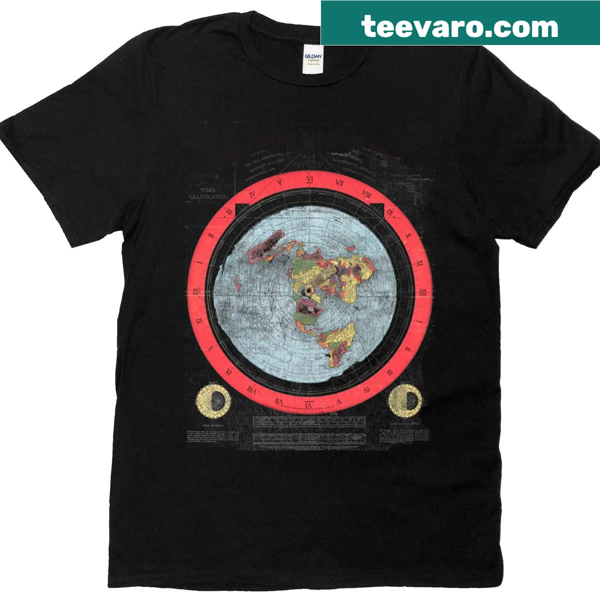Vintage distressed T-shirt featuring the 1894 Gleason Flat Earth Map — on a men's t-shirt