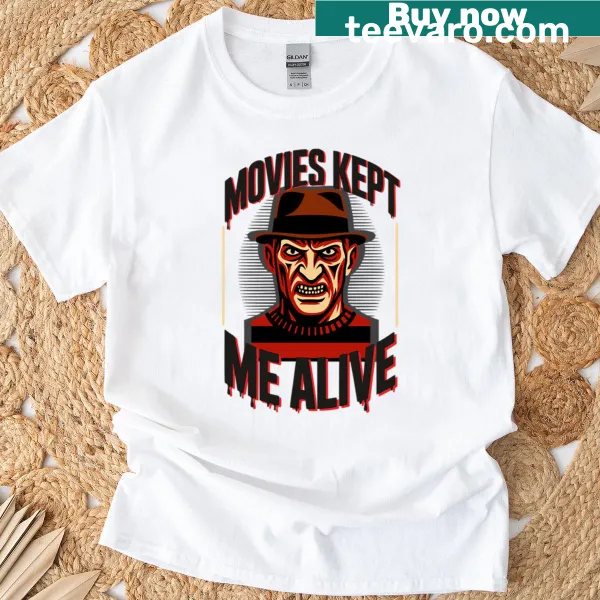 Horror T-shirt featuring a portrait of Freddy Krueger from classic films