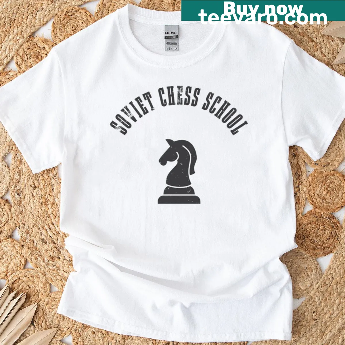 T-shirt celebrating the Soviet chess school with a classic design — on a men's t-shirt