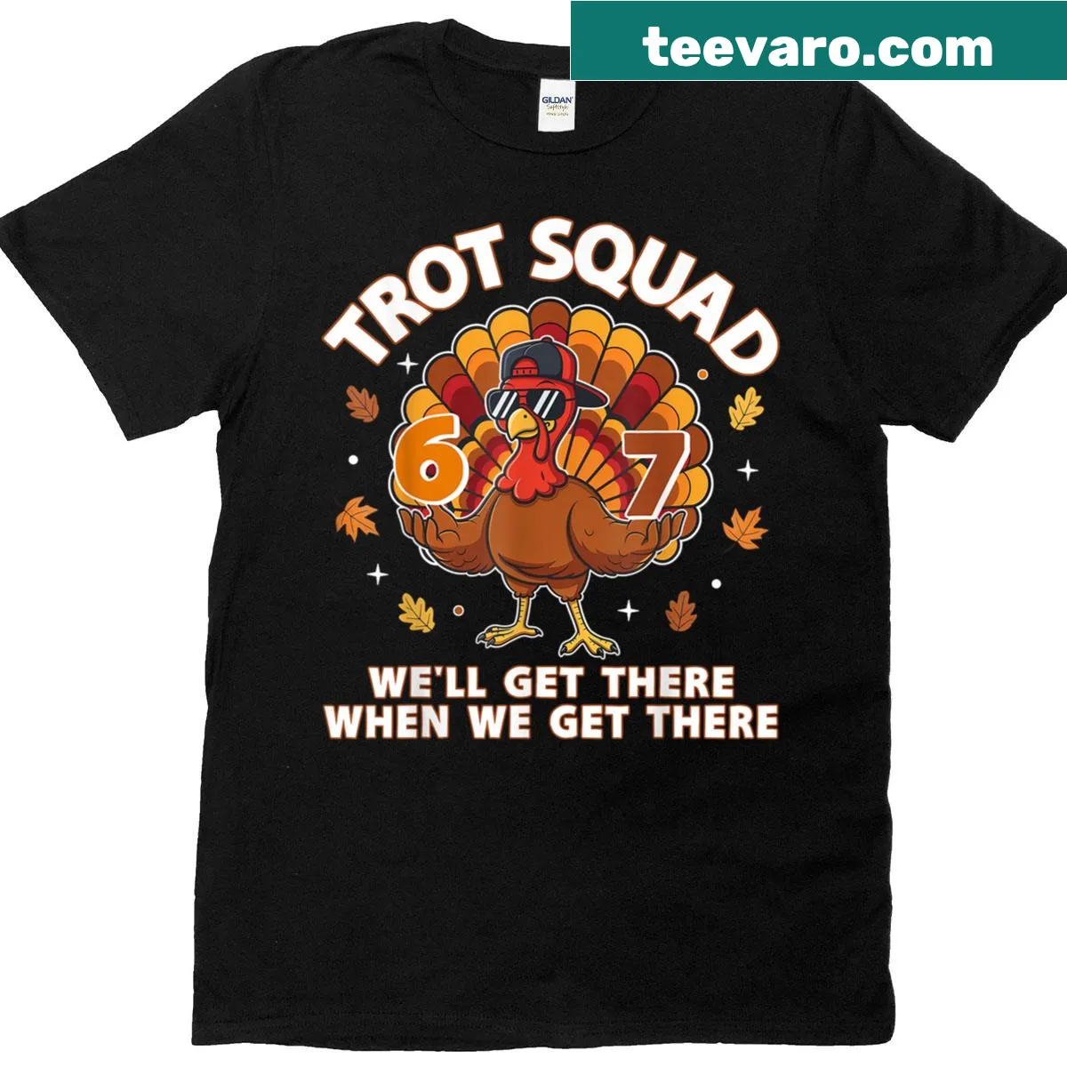 Cartoon turkey running design on a Thanksgiving T-shirt — on a men's t-shirt