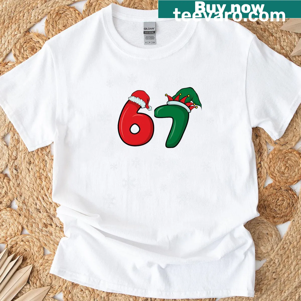 Kids t-shirt with the playful 'Funny 67' text for Christmas — on a men's t-shirt