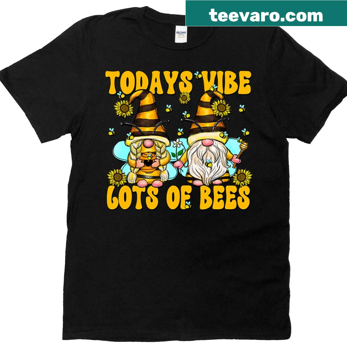 Cute bee and gnome graphic on a women's T-shirt — on a men's t-shirt