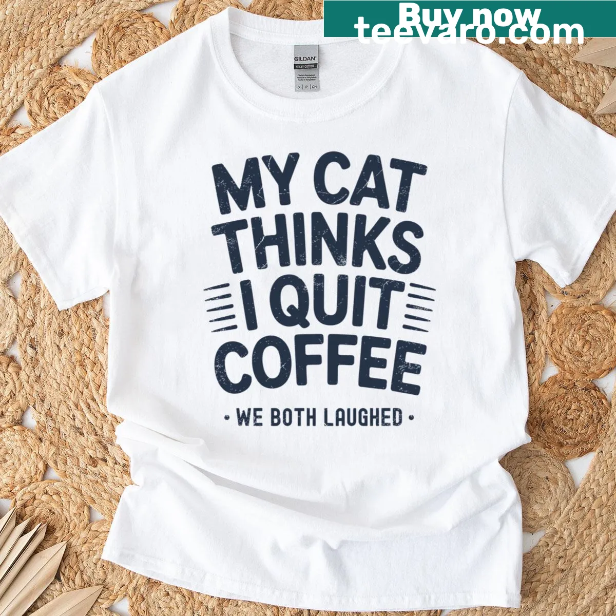 Funny retro coffee cat meme T-shirt for coffee lovers — on a men's t-shirt