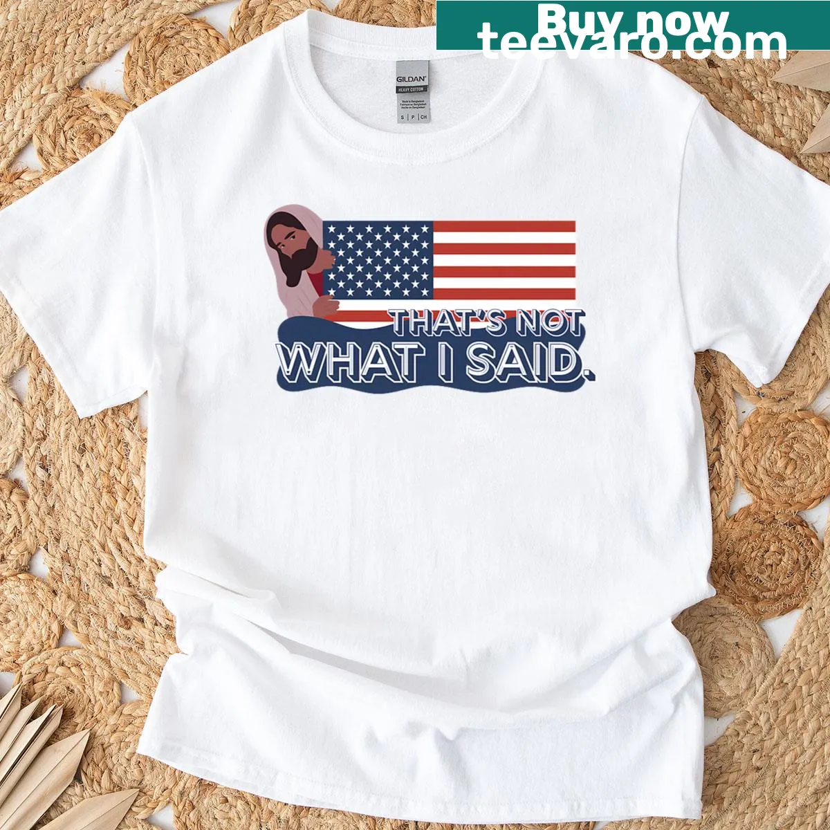 Illustrated Jesus T-shirt with a joyful depiction — on a men's t-shirt