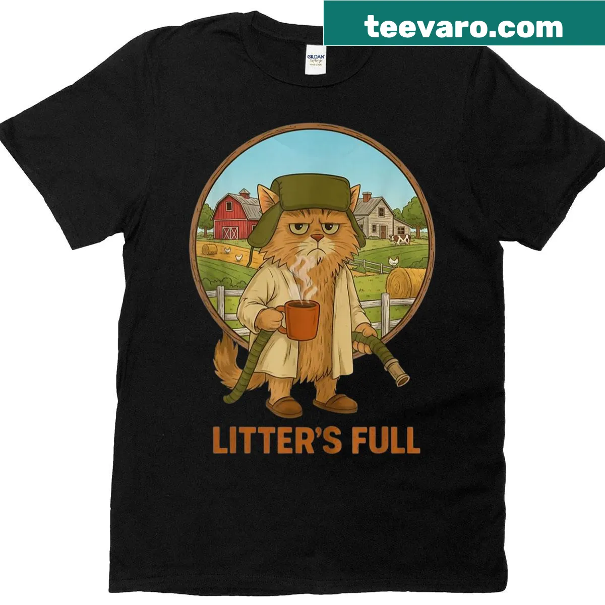 Vintage distressed t-shirt featuring a humorous cat litter design. — on a men's t-shirt