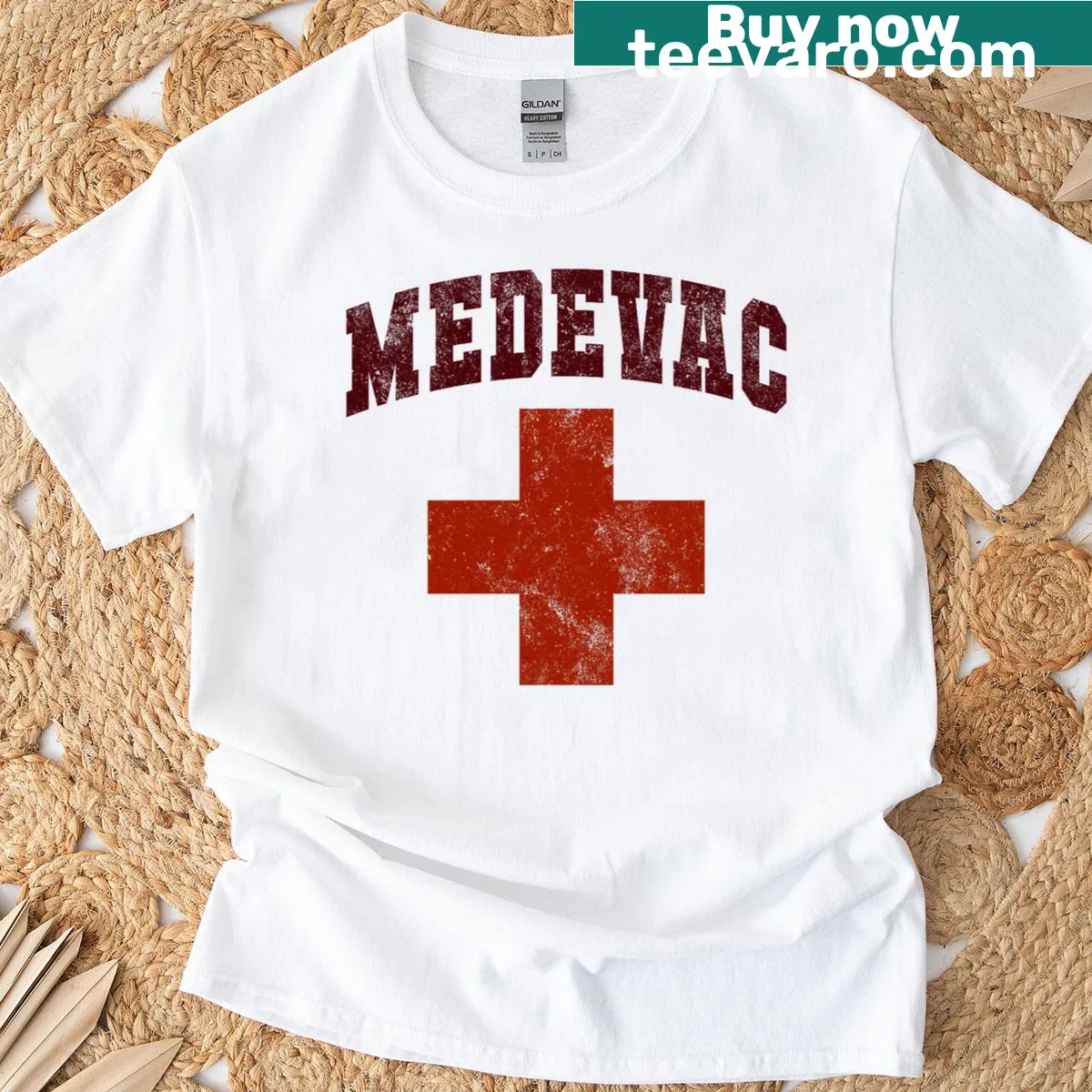 Funny T-shirt for veterans featuring medevac and beach themes — on a men's t-shirt