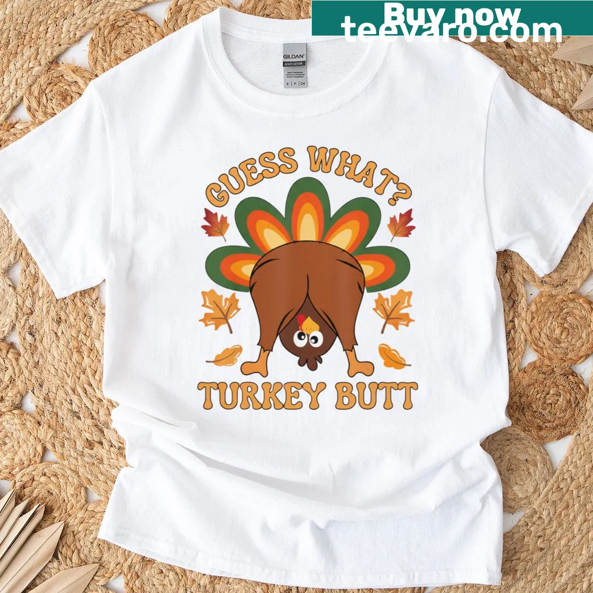 Funny Thanksgiving T-shirt with turkey butt joke design for kids — on a men's t-shirt