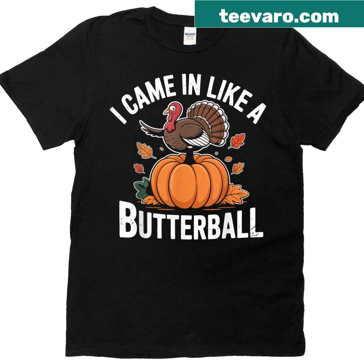 Thanksgiving t-shirt with a turkey and humorous Butterball phrase — on a men's t-shirt