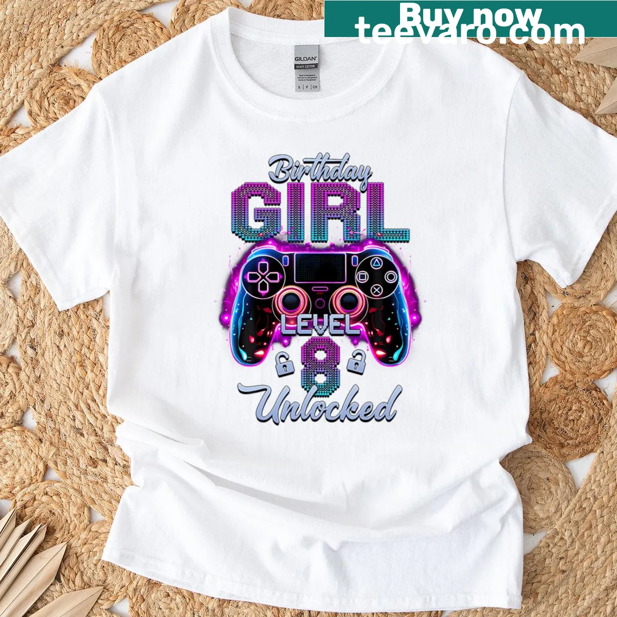 T-shirt for gamer girls celebrating level 8 with playful text. — on a men's t-shirt