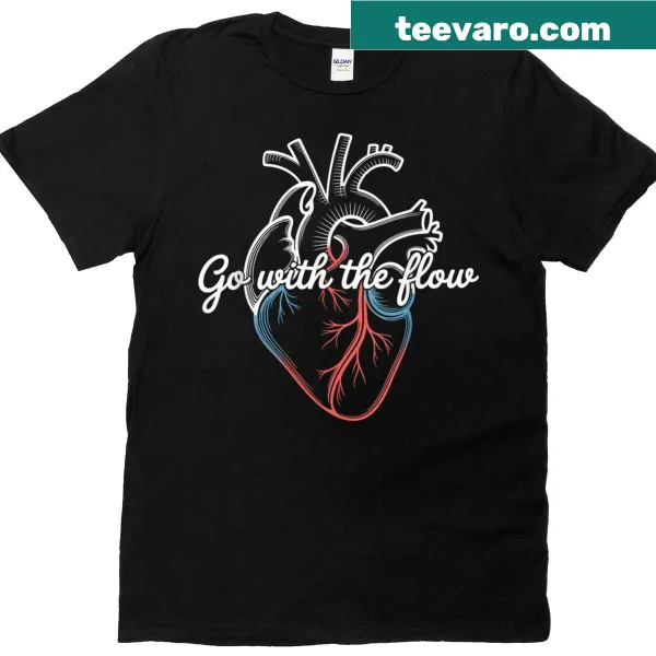 Heart design t-shirt for nurses with 'Go With Flow' text