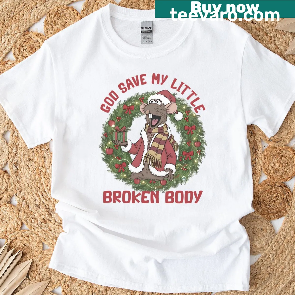 Vintage T-shirt with 'God Save My Little Broken Body' text — on a men's t-shirt