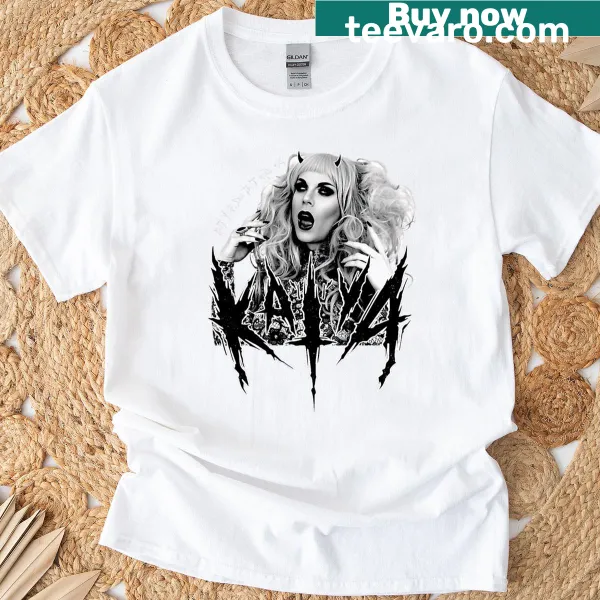 Gothic drag-inspired character art T-shirt with intricate graphic