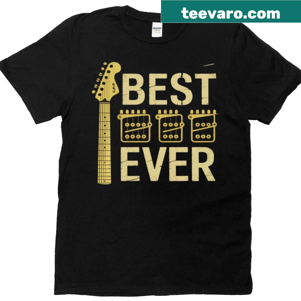 Typography design with DAD chords on guitarist T-shirt — on a men's t-shirt