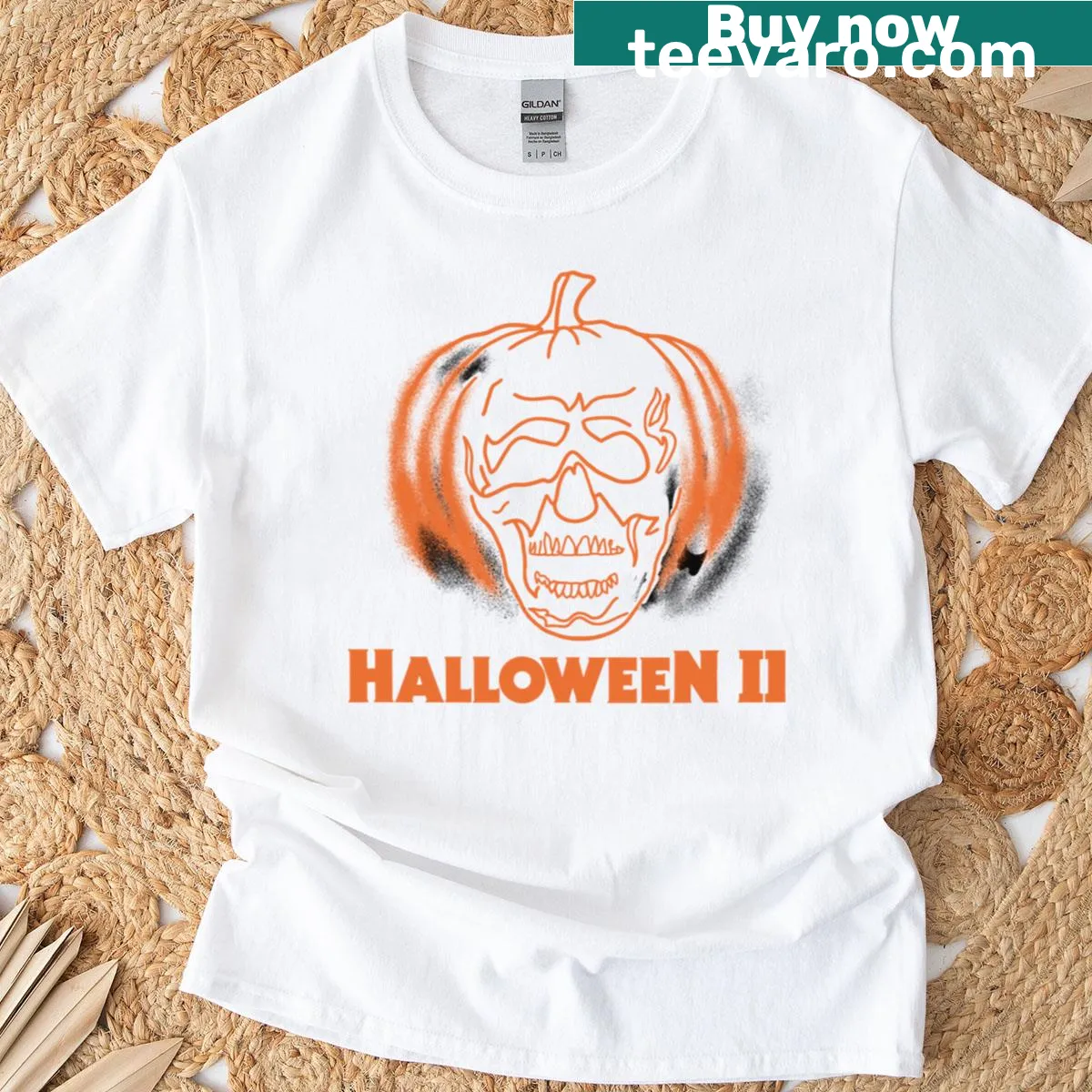 Silhouette of a carved pumpkin on a Halloween T-shirt — on a men's t-shirt