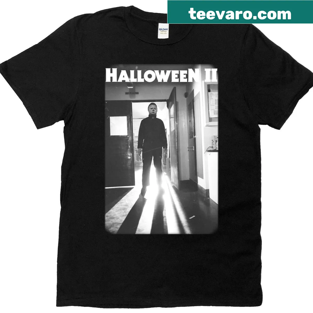 Faded Halloween 2 Michael Myers poster t-shirt — on a men's t-shirt